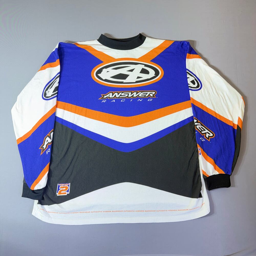 Motocross Jersey 90s Blue Orange Size M fits XL  Vintage Answer Racing Team 2